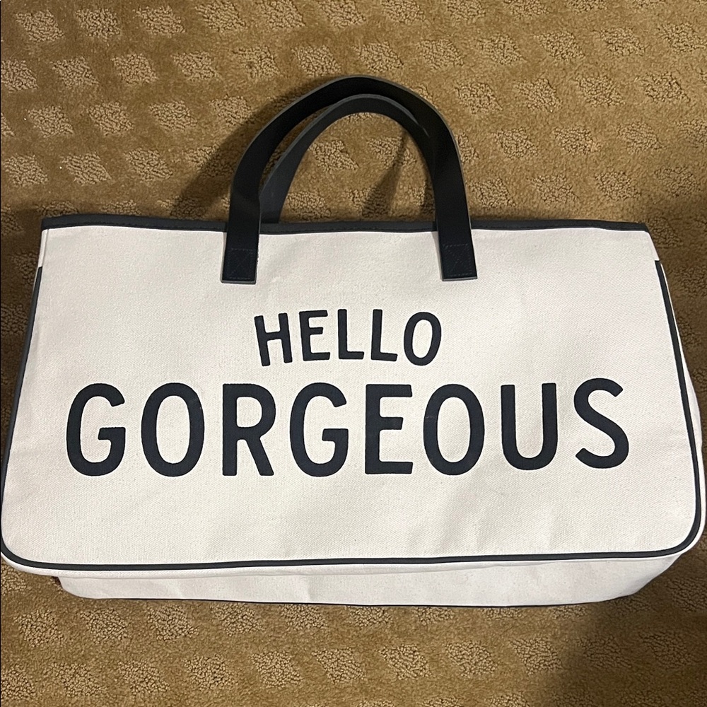 White Canvas Tote with Black Trim